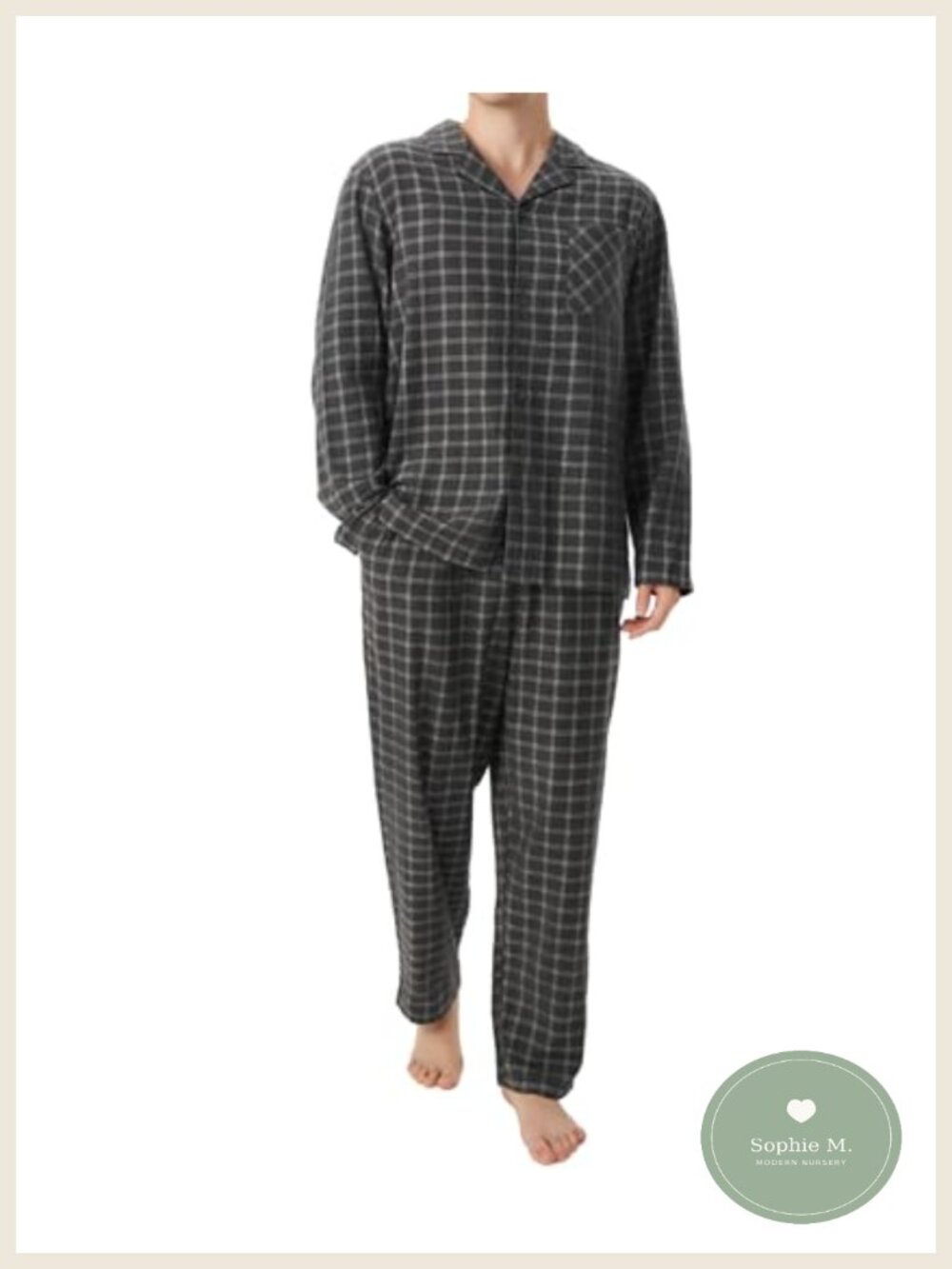 Mens Flannel Pajama Set Cotton Blend Relaxed Fit Plaid Sleep Set